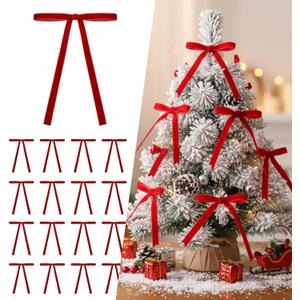 24 Pcs Velvet Bows for Christmas Tree, Red Velvet Christmas Tree Bows Door Garland Decor Vintage Wreath Bow, Suitable for Xmas Home Decor Wedding Outdoor Indoor (Red) ﻿