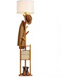 Coat Rack Standing Lamp Floor Lamp with Shelves, Modern Tall Lamp with 5 Hooks Clothes Rack, 3 Color Dimmable Floor Lamps for Bedroom, Living Room, Entryway, Corner