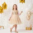 Furdeour Girls Dress Shoes Mary Jane Wedding Flower Bridesmaids Heels Glitter Princess Shoes for Kids Toddler (Gold)