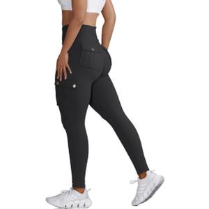 Butt Lifting Leggings with Flap Pockets Workout Cargo Leggings for Women High Waist Tummy Control Running Yoga Pants (M)