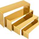 PROFIKLA 4 Pcs Gold Stainless Steel Display Risers, Display Stand for Cupcake Dessert Perfume Purse Handbag Shoe Jewelry and Funko Pop