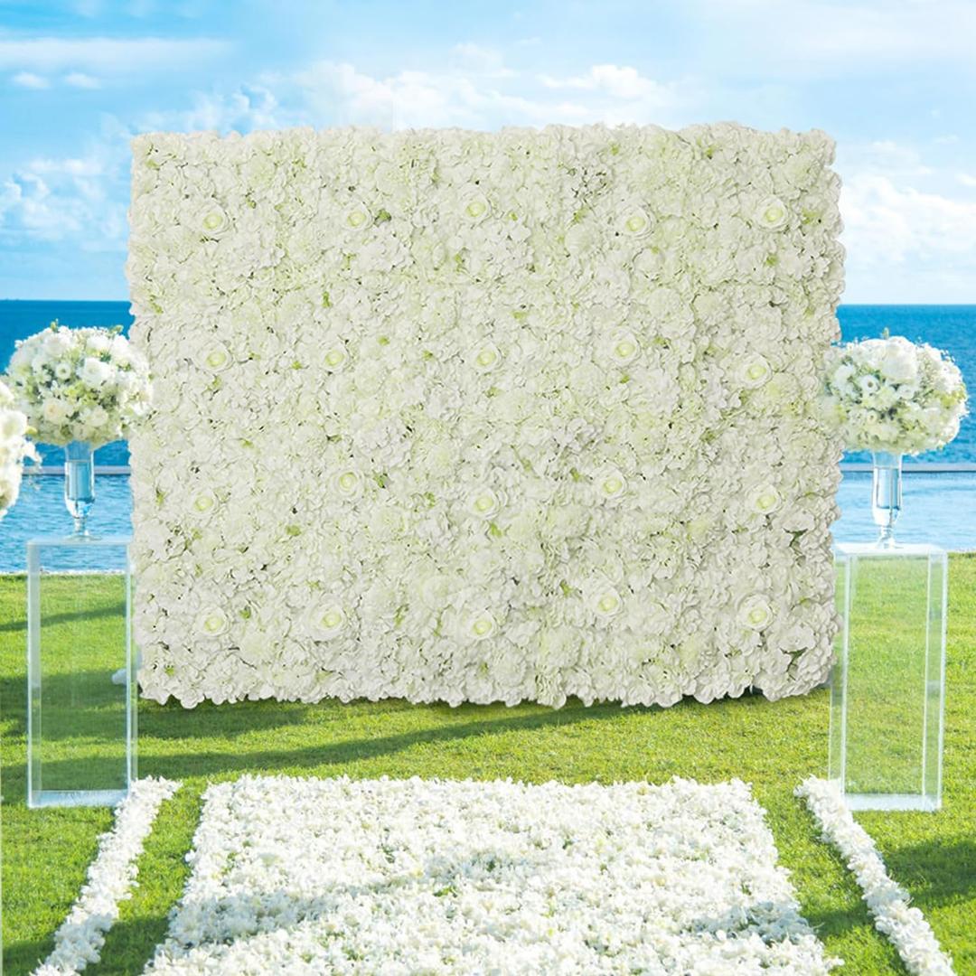 YOUMEHOME Flower Wall Backdrop Artificial Flowers - 5ftx3.74ft White Flower Wall Floral Wall Panels for Wedding Backdrop - Home Party - Baby Shower Decoration