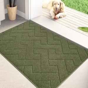 PURRUGS Dirt Trapper Door Mat 24" x 35.5", Non-Slip Machine Washable Entry Rug, Shoe Scraper, Dog Doormat, Super Absorbent Welcome Mat for Front & Back Door, Muddy Wet Shoes & Paws, Sage Green