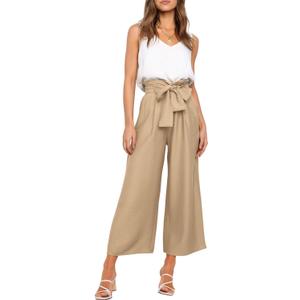 FANCYINN Womens 2 Piece Set V Neck Tank Wide Strap Tops High Waisted Cropped Paper Bag Pants with Belt (X-Small)