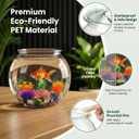 1 Gallon Round Plastic Fish Bowl Set, Crystal Clear Plastic Aquarium for Fish with 5 Decorative Plants and 8.8oz Colorful Stones, Small Fish Tank for Home Decoration