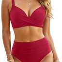 Aqua Eve Women Underwire Bikini Set - High Waisted Two Piece Swimsuit Tummy Control Bathing Suit 2025 Push Up Swimwear (X-Large, Solid Red)