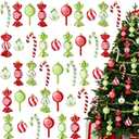 Liliful 30 Pcs Christmas Candy Cane Lollipop Ornaments Set Plastic Holiday Peppermint Candy Home Hanging Ornament Lollipop with Rope for Xmas New Year Party Decor (Red Green White)