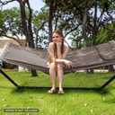 SUNCREAT Double Quilted Hammock with Hardwood Spreader Bar, Extra Large Soft Pillow, Heavy Duty 2 Person Hammock for Indoor, Outdoor, Brown