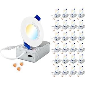 Zouzai 24 Pack 3 inch Ultra-Thin LED Recessed Ceiling Light with Junction Box 5CCT Adjustable Dimmable Can-Killer Downlight - ETL and Energy Star Certified (Baffle, 3 inch)