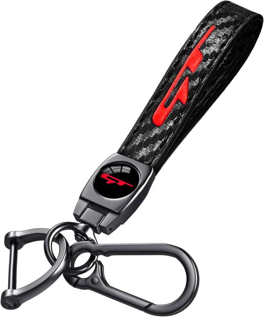 GT Keychain for Kia K3 Forte Cerato 2021-2024, Black Leather & Metal Car Key Fob Holder, Red GT Logo Car Keychain Accessories (2.6 Inch-Carbon Fiber)