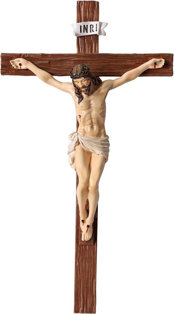 Crucifix Wall Cross 10 Inch,Jesus Cross Home Dcor,Jesus Statue Catholic Hanging Cross for Wall Art,Religious Wall Crucifix Decor,Crucifijos Catolicos