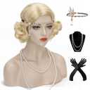 20s Finger Wave Wig - Women's Blonde Flapper Vintage Short Curly Wig + Accessories