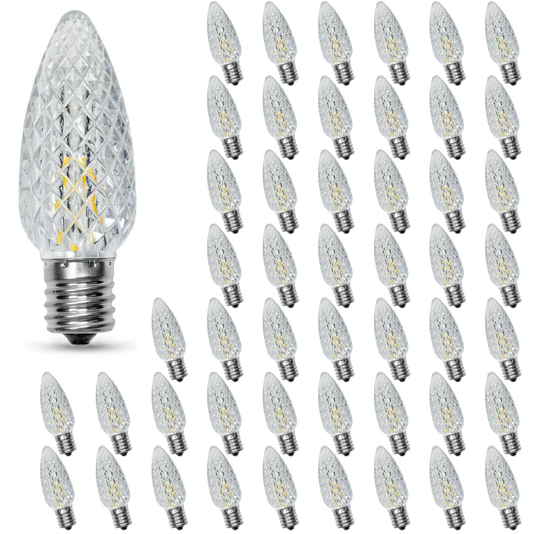 AJONIAM C9 Led Replacement Christmas Light Bulbs, 50Pack C9 Shatterproof Led Bulbs with E17 Candelabra Base for Christmas String Lights, Waterproof & Dimmable Christmas Village Bulbs  Cool White