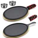 ZURRITO 2 x Cast Iron Fajita Plate Set Fajita Plate Pan with Wooden Tray Anti Scald Protection Hot Mitt Cast Iron Skillet Set for Home Barbecue Kitchen Party Restaurant Catering Service
