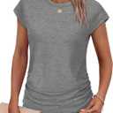 SAMPEEL Womens Summer Tops Trendy 2025 Ruched Cap Short Sleeve Tshirts Shirts Crew Neck T Shirts Fashion (Gray, S)