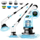 Electric Spin Scrubber for Cleaning - Bathroom Floor Shower Scrubber with Long Handle Cordless Handheld Power Spin Brush, IPX7 7in1 400RPM LED-Screen Fast Charging