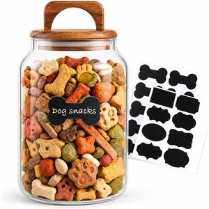 Geyecete Airtight Dog Food Storage Container Large Glass Food Storage Jar with Airtight Wooden Lid glass canisters dog treat storage 64 FL OZ(1900ml)