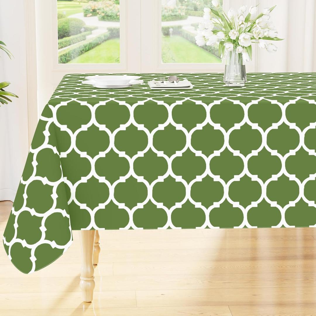 Smiry Rectangle Table Cloth, Waterproof Vinyl Tablecloth with Flannel Backing for Rectangle Tables, Wipeable Spillproof Plastic Tablecloths for Dining, Camping, Indoor and Outdoor (60"x102", Green)