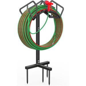 Qatsrin Super Stable Garden Hose Holder, Removable Water Hose Holders Stand Holds 150-Feet Hose, Detachable Hose Storage Hanger Rack for Outside Yard Lawn Farm, Black