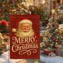 2 x Merry Christmas Garden Flag 12x18 Inch Santa Red Plaid Burlap Double-Sided Seasonal Outdoor Holiday Banner Winter Flag for Yard Lawn Decoration