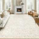 9x12 Area Rugs for Living Room: Washable Large Vintage Floral Rug Low Pile Non-Slip Boho Carpet for Bedroom Dining Home Office (Beige, 9'x12')