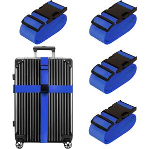 Luggage Straps for Suitcases TSA Approved Travel Belt 4 Pack by Chelmon (Blue)