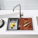 23 Inch Kitchen Sink Drop In, 18 Gauge Stainless Steel Topmount Single Faucet Hole Single Bowl Ledge Workstation Kitchen Sink (Brushed)