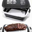 KITCHEN PERFECTION Collapsible XL Smoker & BBQ Prep Tub with Locking Lid & Cutting Board - Grill Caddy Container for Meat Marinating & Brine Perfect For Brisket, Turkey & Ribs - Best Gift For Men