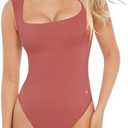 Popilush Bodysuits for Women - Sleeveless Square Neck Thong Bodysuit Tummy Control Double Lined Going Out Corset Tops 3XL