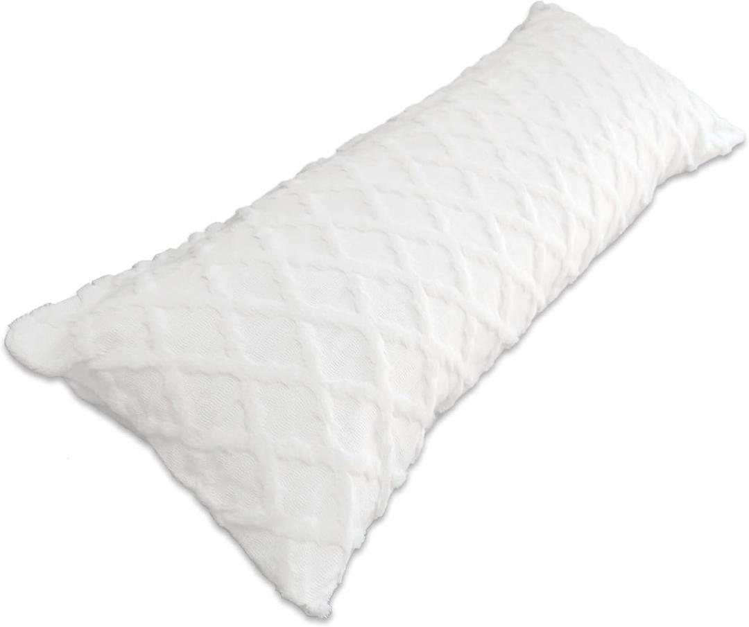 Body Pillowcase in Waffle Velvet Pattern, White Body Pillow Cover with Zipper 21 * 54 1 Piece, Suitable for Sofa, Bedroom Decoration,Without Pillow core(Milky White)