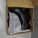 LAICIGO Women's Pointed Toe Ankle Boots Chunky Stacked Heel Side Zipper Faux Leather Ankle Booties, Black, Size 8