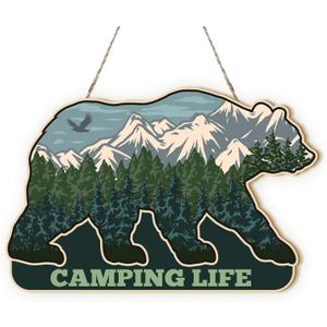 MOTERMATE Woodland Bear Camping Life Sign Decor, Rustic Cabin Lodge Wall Hanging Decor for Home, Camping Signs, Bear Forest Front Porch Door Decor, Camper Decor for Inside,Camper Must Haves,8x10 Inch