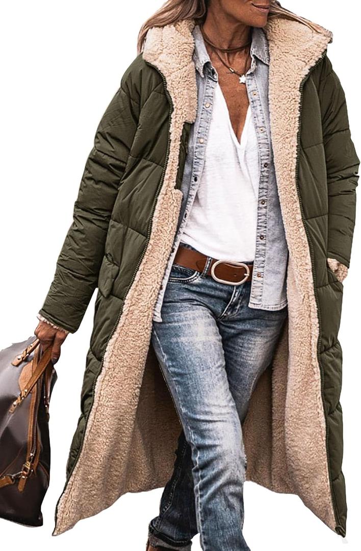 PRETTYGARDEN Women's 2025 Winter Fashion Clothes Oversized Shearling Fleece Long Coats Jackets (XX-Large, Army Green)