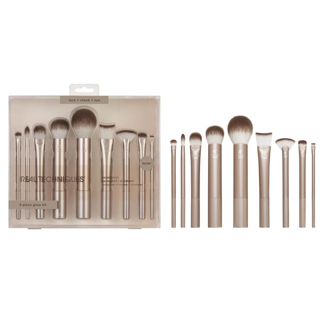 Real Techniques 9 Piece Au Naturale Makeup Brush Set, For Liquid, Cream, & Powder Eyeshadow, Foundation, Blush, Bronzer & Contour, Travel Friendly Brushes, Gift Set, Cruelty-Free Bristles Real Techniques 9 Piece Au Naturale Makeup Brush Set, For Liquid, Cream, & Powder Eyeshadow, Foundation, Blush, Bronzer & Contour, Travel Friendly Brushes, Gift Set, Cruelty-Free Bristles
