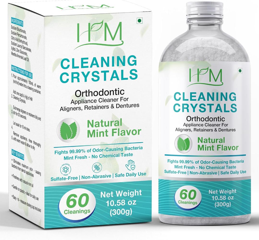 Cleaning Crystals Ultrasonic Aligners Mouthguard | Nightguard Braces Retainers Dentures | Natural Mint Flavor | Dual-action | For Odor Stains & Freshens | Daily Appliance Cleaner - 60 Cleanings