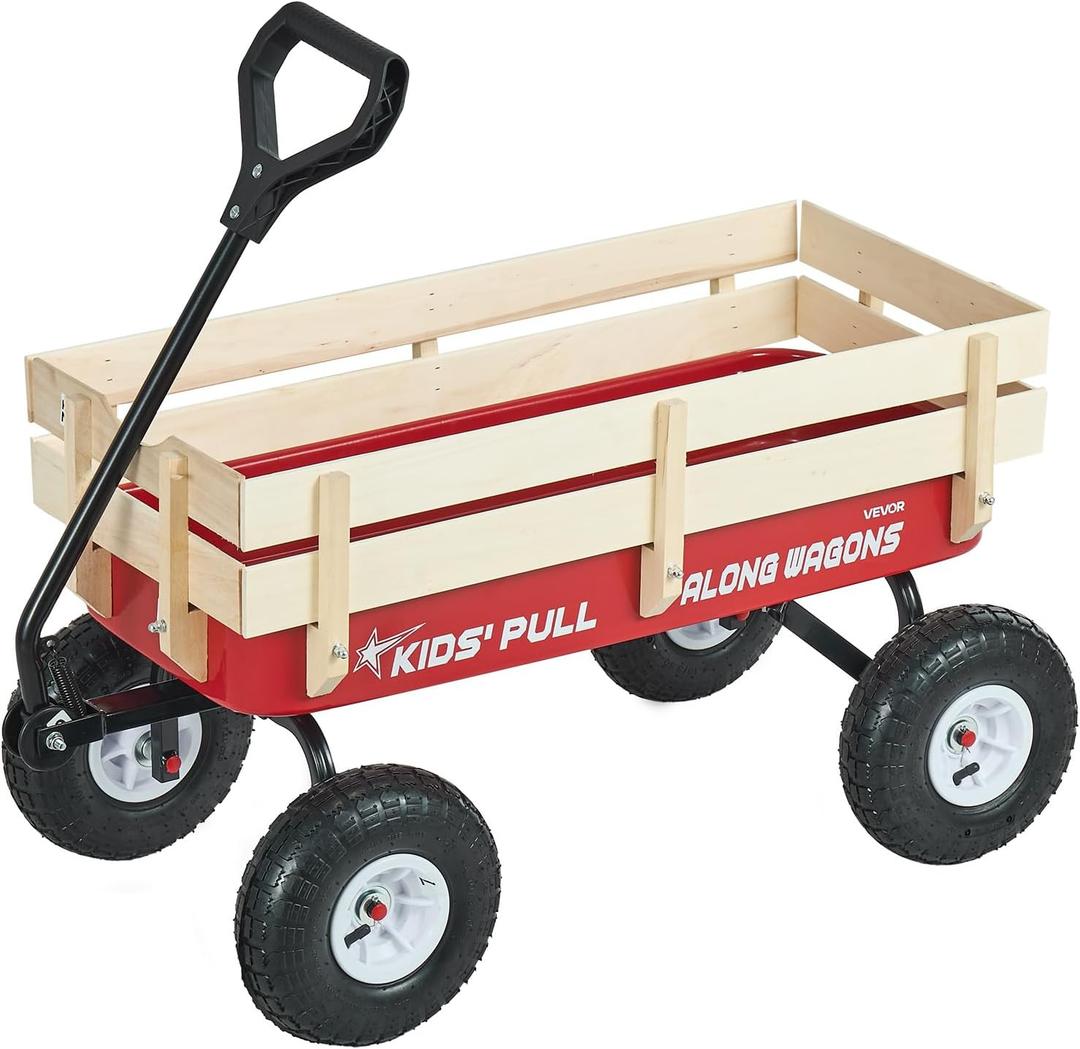 VEVOR 39 inch Pull Along Kids Wagon, Red Rolling Cargo Toy Wagons for Kids, Outdoor Utility Cart for Garden Beach Camping with All Terrain Wheels for Child Present, Supports up to 330 lbs