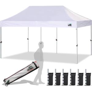 Eurmax USA 10x20ft Pop Up Canopy, Commercial Instant Tent for Outdoor Events, Patented No-Tip Rolling Storage Bag with 6 Sandbags,UV & Water Resistant,Heavy Duty Portable Shelter Gazebo,White