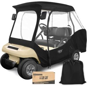 10L0L 4 Passenger Golf Cart Enclosure, Drivable Rain Cover (Short Roof 56-59" with Bench) for Club Car DS, Windproof Waterproof Portable 4-Sided Clear Window & Durable YKK Door Zipper