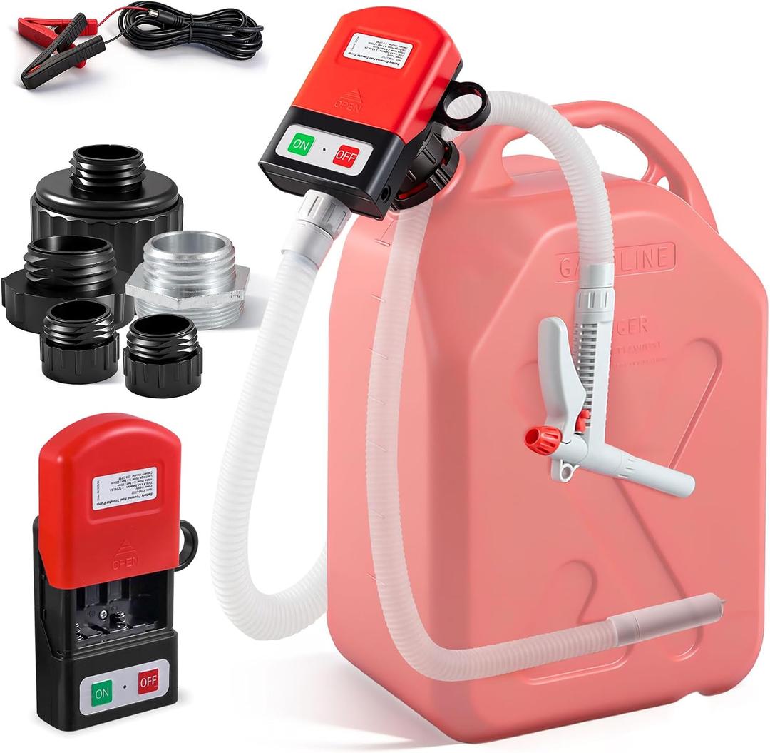 Fuel Transfer Pump with 5 Can Adapters, 3.8 GPM Gas Can Pump with 78.7" Extra Long Hose, 12V DC and Battery Powered Portable Fuel Pump for Oil, Gasoline, Diesel, DEF