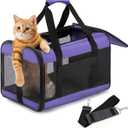 Conlun Cat Carrier Airline Approved, Soft-Sided Dog Carrier with Inner Safety Leash, Pet Transport Carrier for Small-Medium Cats Puppies up to 15 Lbs, Collapsible Travel Kitten Carrier Bag -Purple M (17.0"L x 11.0"W x 11.0"H)