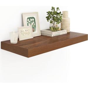 12" Deep Walnut Floating Shelves,Over Toilet Long Wall Mounted Modern Farmhouse 36 inches,Wall Shelves with Invisible Brackets for Bedroom, Bathroom, Living Room, Kitchen, Set of 1