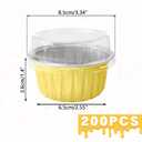 200Pcs Round Aluminum Baking Cake Pans with Clear Plastic Lids, Foil Pie Tin Tart Pans Disposable Ramekins Browni Baking Cups Dessert Cups for Wedding Birthday Party,5oz Gold, 5oz/125ml