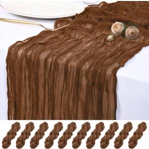 10 Pack Brown Cheesecloth Table Runner 17x108 Inch Semi Sheer Boho Rustic Gauze Cheese Cloth Table Runners for Wedding Party Birthday Baby Shower Home Dcor