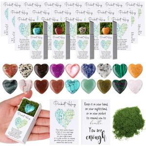 20 Sets Pocket Hug Token Bulk Heart Natural Stones Heart Emotional Support Inspirational Bulk Gifts for Coworkers Positive Thank You Gifts with Cards for Employees Nurses
