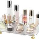 DASITON Makeup Organizer Countertop for Vanity, 5 Slots Makeup Brush Holder Organizer, Vintage Makeup Perfume Tray Cosmetic and Skincare Organizers for Bedroom Bathroom Counter, Desk Storage (Clear)