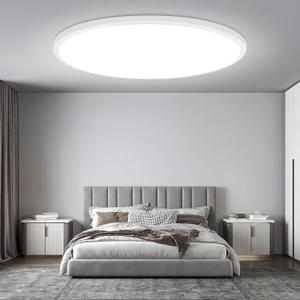 Brightever 15 Inch Large Flush Mount Ceiling Light Fixtures, 3800LM 3000W Equivalent, 2700K-6500K Selectable, 0.67 Inch Extremely Thin 30W Modern Dimmable Flat LED Ceiling Lights for Bedroom, 1 Pack (5CCT-White)