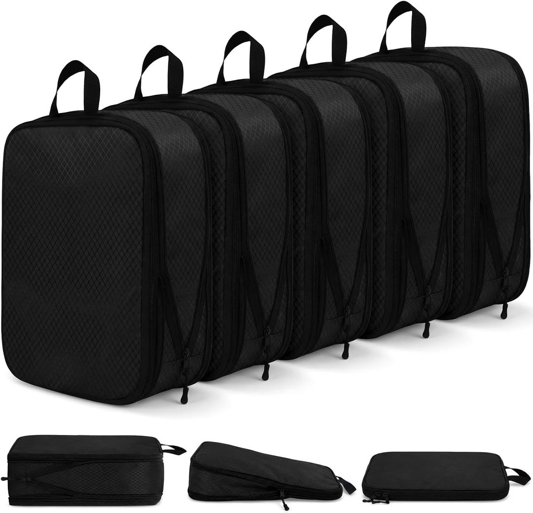 5 Pack Compression Packing Cubes for Travel Space Saving Cubes Luggage Organizer for Suitcase(Black,M)