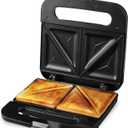 OVENTE Electric Sandwich Maker with Non-Stick Plates, Indicator Lights, Cool Touch Handle, Easy to Clean and Store, Perfect for Cooking Breakfast, Grilled Cheese, Tuna Melts and Snacks, Black GPS401B, Black 