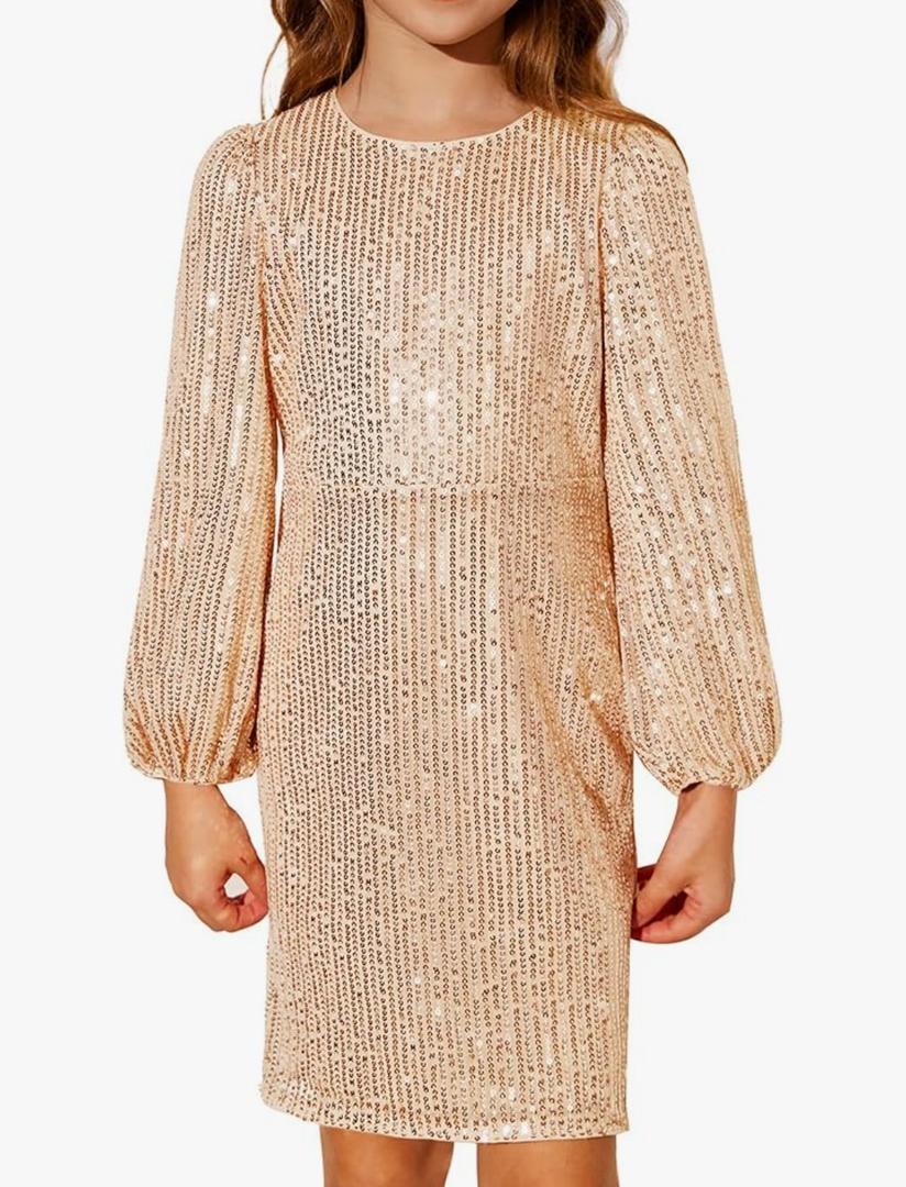 GRACE KARIN Girls Sparkly Sequin Formal Dress Long Sleeve Bodycon Fancy Party Dress 10Y