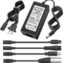 42V 2A Scoter Charger 5 Plugs for 36V Lithium Battery Pack DC 5.5 * 2.1 with 8mm 3 Prong/12mm 3 Prong Connector/8mm RCA/ 3-Pin Male XLR Connector,Universal 5 in 1 Charger Power Adapter